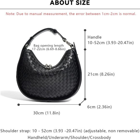 Crescent Shoulder Bag for Women, Woven Crossbody Bag, Small Clutch Purse, Hobo T - Picture 3 of 9